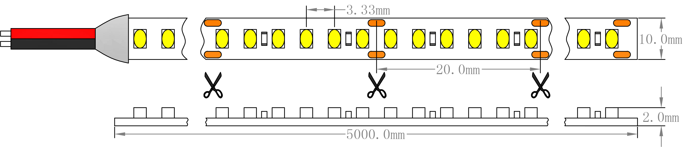 SMD2216 300LEs 24V Dimensi&oacute;n