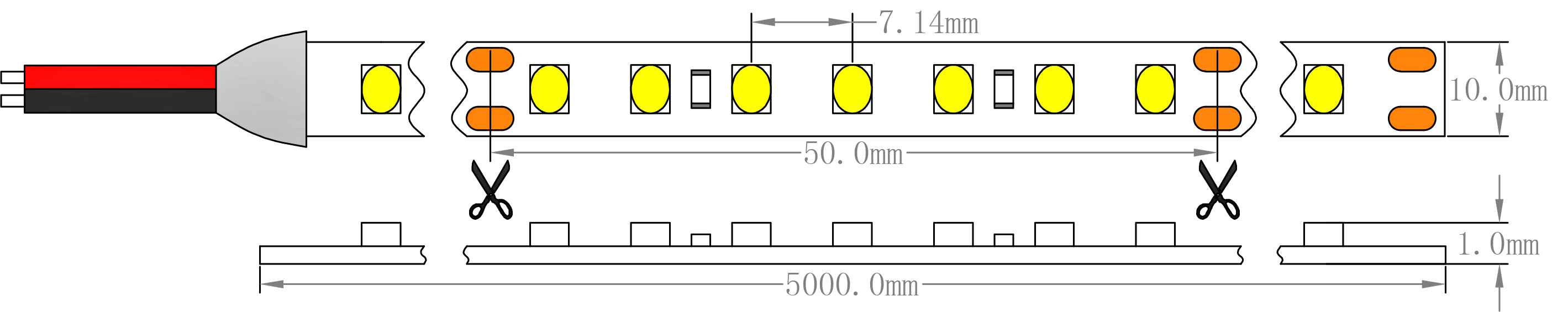 SMD2835 140LEDs 19.2W Dimensi&oacute;n de la luz de tira LED
