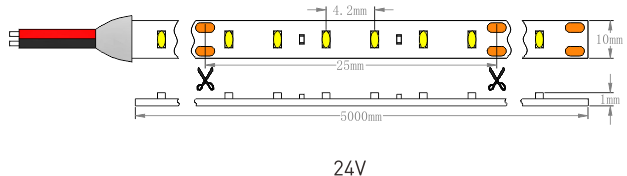 Dimensi&oacute;n de la luz de tira de SMD2216 19.2W LED