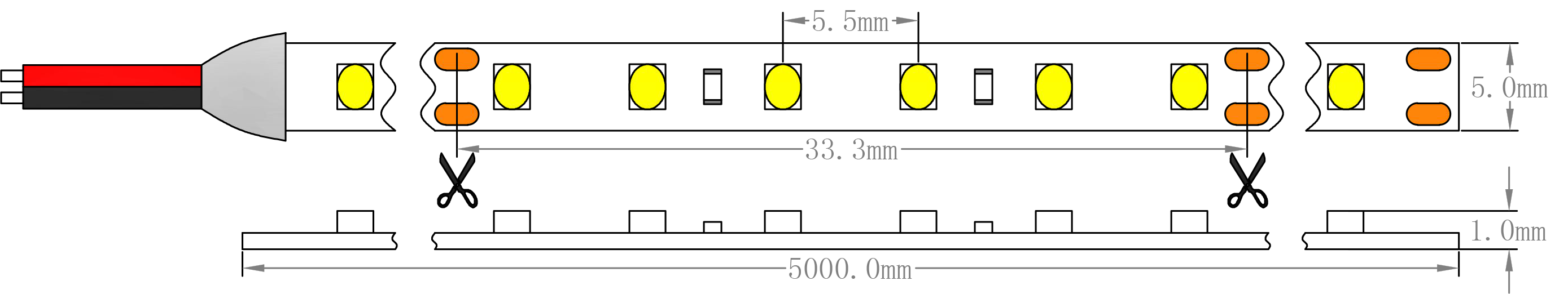 Tira de luces LED SMD2835 de 5 mm y 14,4 W